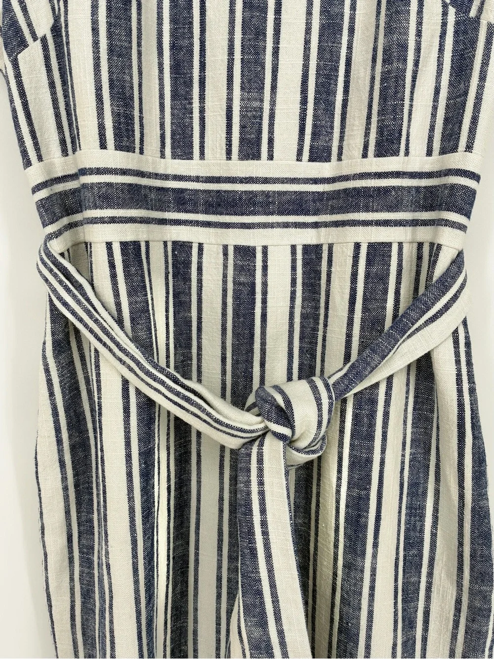 J.Crew Women’s Blue/White Striped Linen Blend Sleeveless Belted Dress - 16Tall